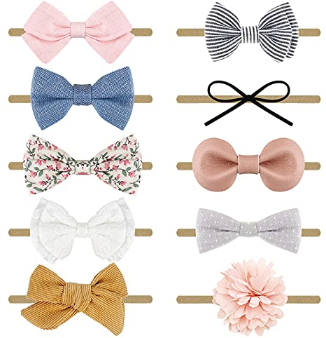 DRESHOW 10 Stück Baby Haarband Baby Stirnbänder Baby Mädchen Nylon Stirnband Neugeborene Kleinkinder Haarbänder und Bögen Kinder Haarschmuck