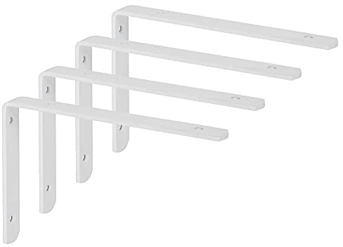 ANCLLO 4 Stück 200 x 140 mm schwebende Regalhalterungen aus Metall, robuste Eckstreben, Wandaufhängung - Weiß