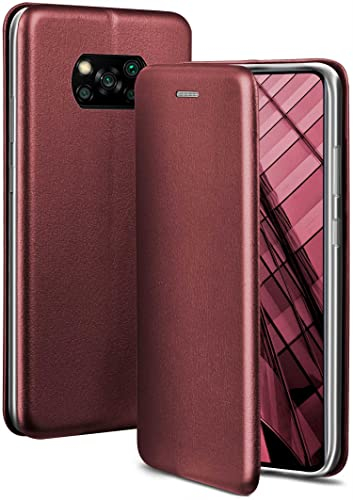 ONEFLOW Business Case für Poco X3 NFC / X3 Pro Handyhülle klappbar mit Standfunktion, Klapphülle Flipcase Cover Dünn, PU Leder Hülle mit Kartenfach, 360 Grad Schutzhülle, Weinrot