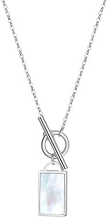 Happiness Boutique Damen Kette Viereck Anhänger Muschelschale Filigrane Halskette mit Knebelverschluss Edelstahlschmuck in Silberfarbe