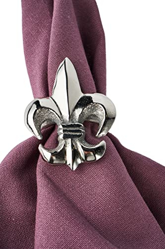 Serviettenringe 6er Set Lilie für Servietten - Serviettenhalter Aluminium Metall Silber - Tischdeko Deko Dekoration - für Dinner, Hochzeit, Weihnachten - 6 Stück / 7x5,5x5,5 cm