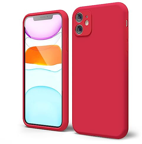 oakxco for iPhone 11 Phone Case Liquid Silicone, Cute Thin Slim Soft Rubber TPU Plain Smooth Gel Cover for Women Girl Aesthetic Design, Matte Solid Protective & Shockproof Bumper Grip, Red