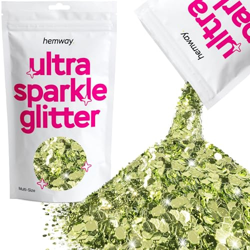 Hemway Ultra Sparkle Glitter Olive Green 100g Multi Size | Glitter for Arts & Craft, Makeup, Nail Art, Crafting, Card Making, Sparkle Decoration