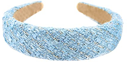 axy Breiter Haarreif mit Tweed Stoff gepolstertes - Wunderschön Damen Stirnband Haarschmuck Haarreifen HRK8 (Blau)