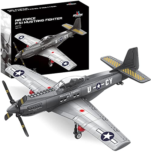Apostrophe Games WW2 P-51 Mustang Kampfflugzeug Bausteinset - 258 -teiliges Bauspielzeugset - Flugzeugspielzeug für Kinder ab 10 Jahren und Erwachsene - Kompatibel mit Allen Bausteinen