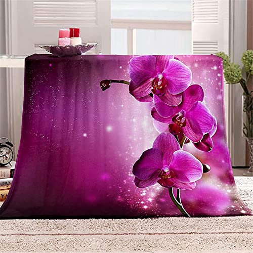 Kuscheldecke 80x150 Lila Orchidee, 3D Gedruckte Flanell Fleecedecke Lila Blume Weiche und Warme Wohndecke, Decke als Sofadecke, Tagesdecke Wolldecke für Kinder Erwachsene