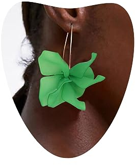 Atentuyi Boho Verde Fiore Orecchini Oro Acrilico Rosa Fiore Goccia Orecchini Resina Rosa Orecchini Penzoloni Floreale Lungo Gancio Orecchini Gioielli Per Donne E Ragazze