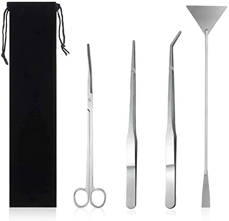 Ksvaye 4 in 1 Forbici Acquario Attrezzi per Acquario in Acciaio Inox Kit Terrarium Kit Pulizia Acquario con Pinzette Forbici Spatola per l'acquario Landscaping e Piante Acquatiche