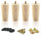 EETU 10cm/4inch Wooden Furniture Legs, Solid Wood Sofa Legs Set of 4, Wood Cabinets Replacement Furniture feet with Mounting Plates and Screws for Armchair Table Couch Bed
