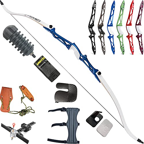 wolfman Bogenschießen Recurve Bogen Set Erwachsene 66/68/70 Zoll 12-40 lbs Bogen Set Praxis Bogen Wettbewerb Bogen Jagd Bogen für Bogenschießen Club Schießwettbewerb Rechtshänder(Blau, 66/16Lbs)