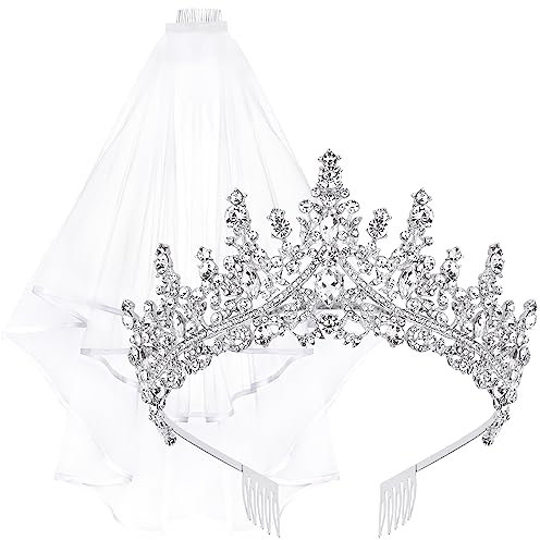 TOBATOBA Hochzeitsschleier für Bräute, Brautschleier und Tiara Set für Junggesellinnenabschied Dekorationen, Brautschleier für Hochzeit, Weiss/opulenter Garten, Medium
