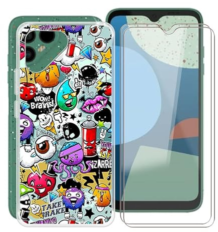 HGJTF Hülle für Fairphone 4 (6.3) mit 2 Stück Gehärtetem Glas Schutzfolie, Translucent Silikon Handyhülle Stoßfest Weich TPU Schutzhülle Tasche für Fairphone 4 - Karikatur