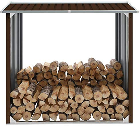 Kaminholzregal für Kaminholz, Gartenhaus für Kaminholz, verzinkter Stahl, braun, 172 x 91 x 154 cm, für Kamineinfassung