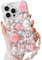 Changjia for iPhone 13 Pro Max Glitter Bling Case, Cute Luxury 3D Crystal Rhinestone Flowers Diamond Pearl with Wrist Strap Bracelet Chain Women Girls Case Cover for iPhone 13 Pro Max 6.7Inch (Pink)