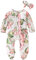 DYKeWei Neugeborenes Baby Mädchen Junge Rüschen Floral Footed Sleeper Strampler Stirnband Kleidung Outfits Set Schlafanzug Jungen 98 (White, 0-3 Months)