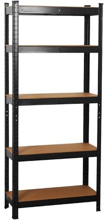 wowsubli Garage Shelving Units 5 Tier, Heavy Duty Storage Racking Shelf with Metal Boltless for Workshop Warehouse Office(Black,90x40x180cm)