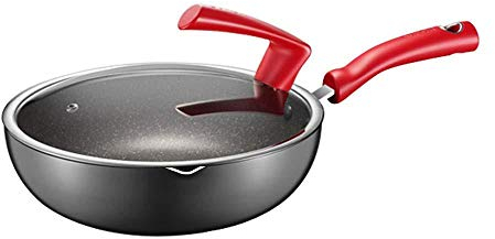 OQHAIR Poêle Wok Poêle à Frire Plate Maifan Pierre Wok Antiadhésif Grande Capacité Friture Double Usage Induction Cuisinière Wok 28cm