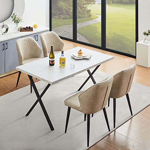 CLIPOP Esszimmergruppe Esstisch mit 4 Stühlen, Küchentisch und Gepolsterter Esszimmerstühle mit Armlehne für Restaurant Esszimmer Küche (Kunstleder Beige B Stuhl, Grau Tisch 120 X 80 X 75 cm)