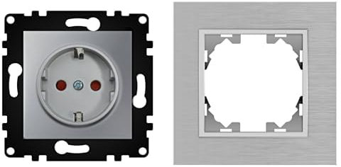 WESA - Enchufe Schuko de Pared Simple con Marco de Aluminio Gris, Fácil instalación con Opción a Distintos Diseños.