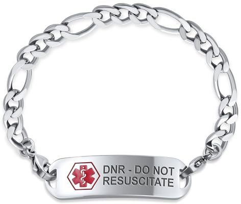 Bling Jewelry Personalisierte Medizinische Identifikation - Medizinisches Id-Armband Miami Cuban Oder Figaro Link Für Männer Aus Stahl, 8,5 Zoll, Individuell Graviert