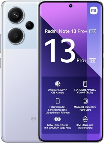 Xiaomi Redmi Note 13 Pro+ 5G - Smartphone de 8+256 GB, Pantalla de 6,67 AMOLED 1.5K 120Hz, MediaTek Dimensity 7200 Ultra, Triple cámara de hasta 200MP, Hypercharge 120W, Morado (Versión ES)