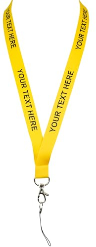 ROLSELEY Personalisierbares Umhängeband mit aufgedrucktem Text (Schwarz/Silber) mit Sicherheitsverschluss - Gelbes Schlüsselband mit individuellem Text
