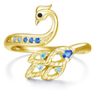 Waysles Phönix Damen 925 Sterling Silber Pfauen Offener Ring Verstellbar Tier Ring Blauer Zirkonia Nirwana Phönix Schmuck Geschenk Weihnachten Geburtstag