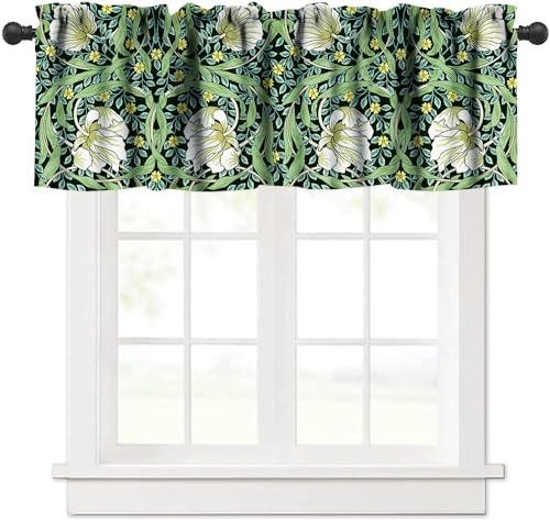 William Morris Fenstervolant mit Vintage-Blumenmuster, bunte Boho-Blume, Retro, botanische Pflanze, Fensterbehandlung, Volants für Küche, Wohnzimmer, Café, Dekoration, 1 Paneel B 137 x L 45 cm