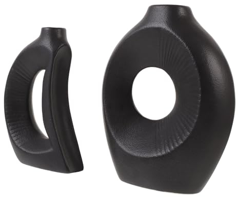 Cabilock Juego de 2 Jarrones de Cerámica Negros Adecuados para El Hogar La Boda La Oficina La Sala de Estar Arreglos Jarrones Decorativos para Macetas