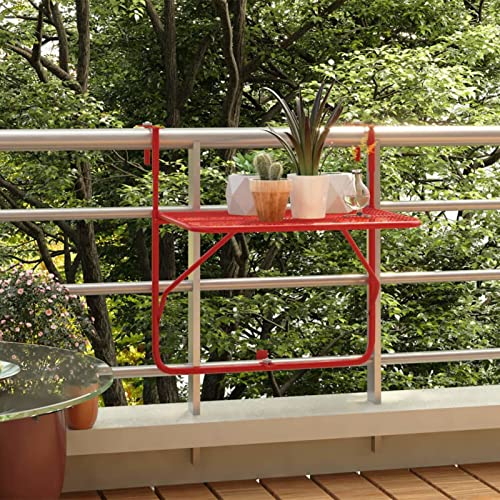Rantry Balkontisch Gartentisch Klapptisch Balkonhängetisch klappbarer Balkonhängetisch Hängetisch Beistelltisch Balkonklapptisch Möbel für Balkongeländer Rot 60x40 cm Stahl