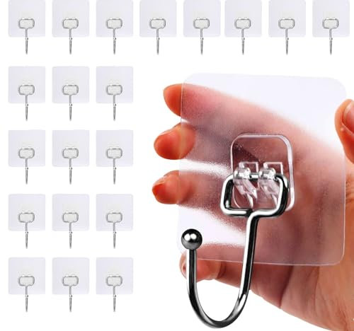 AOMEES Heavy-Duty 10kg Self-Adhesive Wall Hooks 20-Pack - Secure Hanging for Kitchen Utensils, Towels, Keys, Cups in Bathroom, Door & More