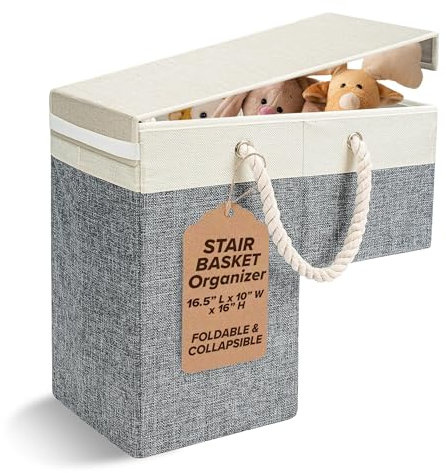 AA deLuxe Treppenkorb-Organizer für Teppichtreppen und Holztreppen. Vielseitige, stabile Aufbewahrungstasche für Klettern, Wäsche, Schuhe und Dekoration mit Deckel. Platzsparende Aufbewahrung für die