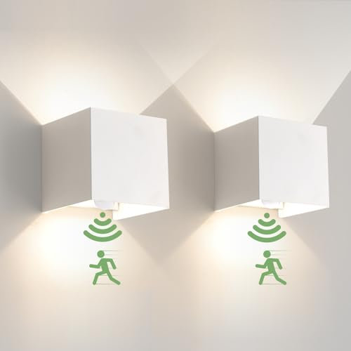 6W LED Wandleuchten mit Bewegungsmelder Weiß Wandlampe Innen 4000K Aussenlampe mit Bewegungsmelder Natürlweiss LED Wandleuchte Innen Rechteckig Verstellbar Abstrahlwinkel IP65Wandlampe Aussen 2 Stück