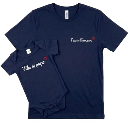 DSTNY Ensemble Fils à Papa et Papa d'amour, L et 0-3 Mois, Bleu Marine