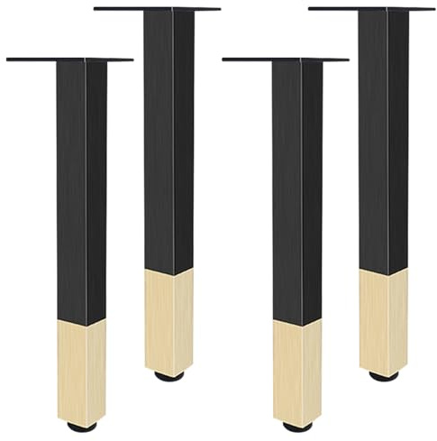 SZLXJMFL Black with Gold, 4pcs Table Legs DIY Metal Furniture Feet Adjustable 6cm-40cm Heavy Duty Sofa Legs Cabinet Legs Cupboard Feet Kitchen Foot, Rubber Anti-slip Mat, Free Screw-35cm/13.8