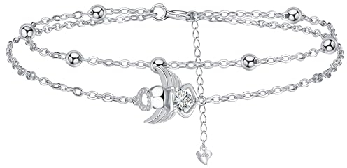 J.MUEN Schutzengel Armband Damen Silber 925 Herz Anhänger Armband, Schmuck für Freundin Frau Mutter Tochter