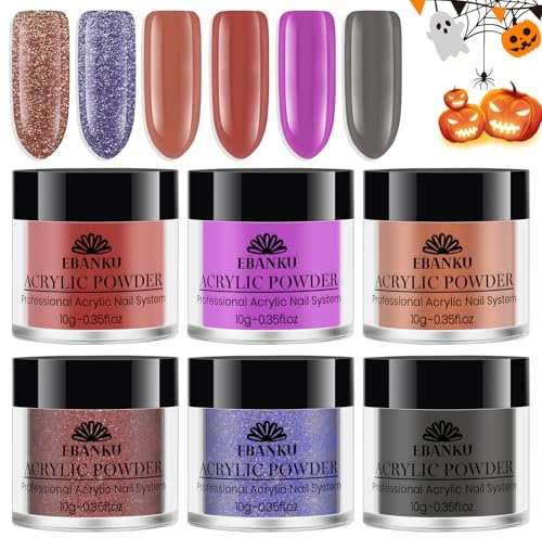 6PCS Purple Acrylic Powder, EBANKU Acrylic Powder Large Capacity Professional Acrylic Nail Powder for Nail Acrylic Extension, Strengthen Nail 3D Carving Nail Supplies Nail Art