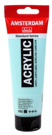 Amsterdam Standard Serie Acrylfarbe Türkisgrün hell 660, 120 ml, deckend, hochwertige lichtechte Pigmente, mittlere Viskosität, seidenmattes Finish, Bindemittel 100% Acrylharz