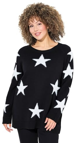 Ulla Popken Damen Pullover, Glitzersterne, Rundhals, Raglan-Langarm Pullover