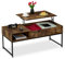 Relaxdays Couchtisch aufklappbar, HBT: 45x110x50 cm, Seitenfach, Wohnzimmertisch mit Stauraum, Holzoptik & Metall, braun