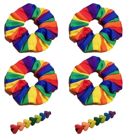4 Regenbogen-Haargummis, 2 Regenbogen-Herz-Haarspangen, Mädchen-Haargummis, Regenbogen-Haargummis, Mädchen-Pferdeschwanz-Haargummis, Dekorative Haargummis