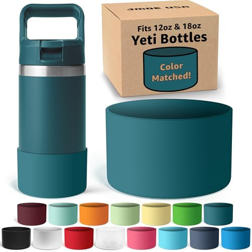 Jmoe USA Silicone Boot for Yeti Rambler Jr 12oz and 18oz Bottle | 2mm Sleeve | Anti-Slip Boot | Protector for The Bottom of Your Bottle | Protects Against Damage | BPA Free Silicone (Agave Teal)