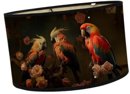 Baoblaze Lampenschirm mit Papageien-Druck, Bambus-Lampenschirm, E27, zum Aufhängen, Tischlampe, Lampenschirm, Kronleuchter, Lampe, Lampenschirm für Wohnzimmer, Style D