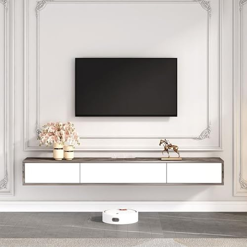 WLCNYL Wall Mounted TV Cabinet with Flip Up Drawers, Floating Solid Wood TV Cabinet Media Entertainment Equipment Storage Table for 30-65 TVs, for Home and Office (Color : Grå, Size : 140x22x18cm