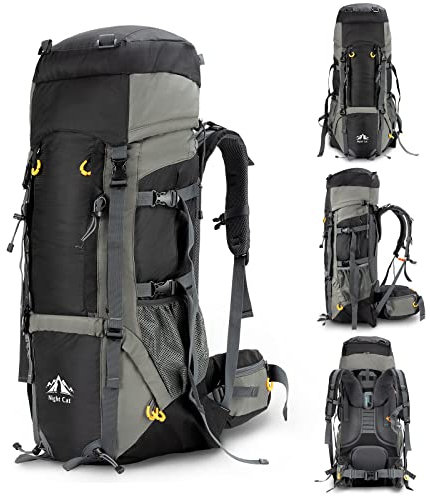 Night Cat Wanderrucksack 70L Rucksack: Trekkingrucksack Reiserucksack Herren Damen Atmungsaktiv für Camping Trekking Mountainering Klettern Fahrradreisen