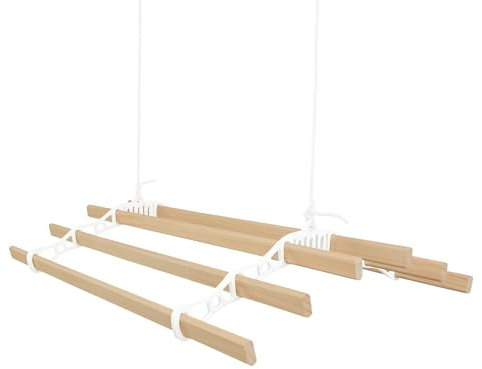 Clothes Airer Ceiling Pulley 6 Lath 0.9m White Maid Traditional Mounted Clothing Dryer Victorian Clothes Horse Laundry Drying Rack Extendable Cast Iron Varnished Pine Kitchen Utility FREE Fixing Kit