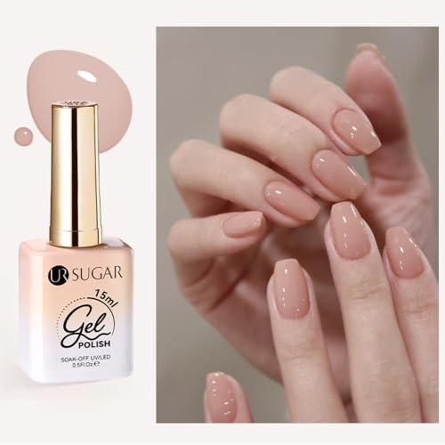 UR SUGAR UV Nagellack Nude Farben, 15ML Gel Nagellack Nudetöne Rosa Shellac UV LED Soak Off Maniküre, Gel Nail Polish UV Gelnägel Nudefarben Natural für Nageldesign DIY Home