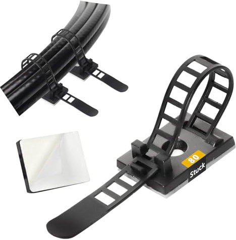 Attache Câble Adhésif Réutilisable Lot de 80 Noir Organisateur Câbles Bureau avec Vis Fixation Réglable pour Câbles USB Ethernet Alimentation Collier Serrage Nylon pour Maison Bureau