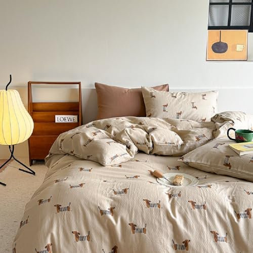 Lanqinglv Bettwäsche 135x200 4teilig Mädchen Dackel Hellbraun Braun Kinder Bettwäsche aus Microfaser, ÖKO-TEX Bettwäsche Set - 2 Bettbezug mit Reißverschluss und 2 Kissenbezug 80x80 cm
