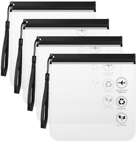 Tatxmalv 4 Stück Transparente Kulturtasche, 20 X 20 cm Flüssigkeitsbeutel Beutel, 1 Liter Flugzeug Reisezubehör Kulturbeutel, wasserdichte Kulturbeutel Kosmetiktasche, Handgepäck mit Griff